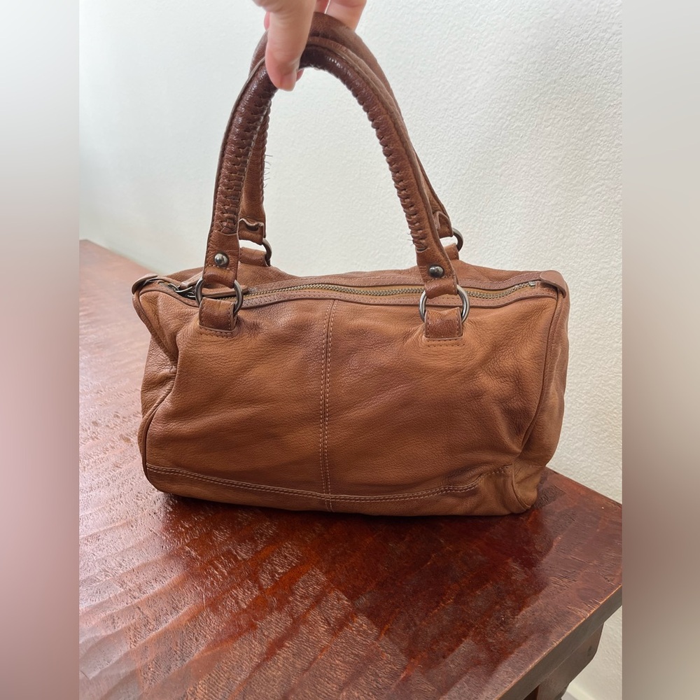 Minelli Italy Brown Leather Moto Doctor Western Boho top handle bag